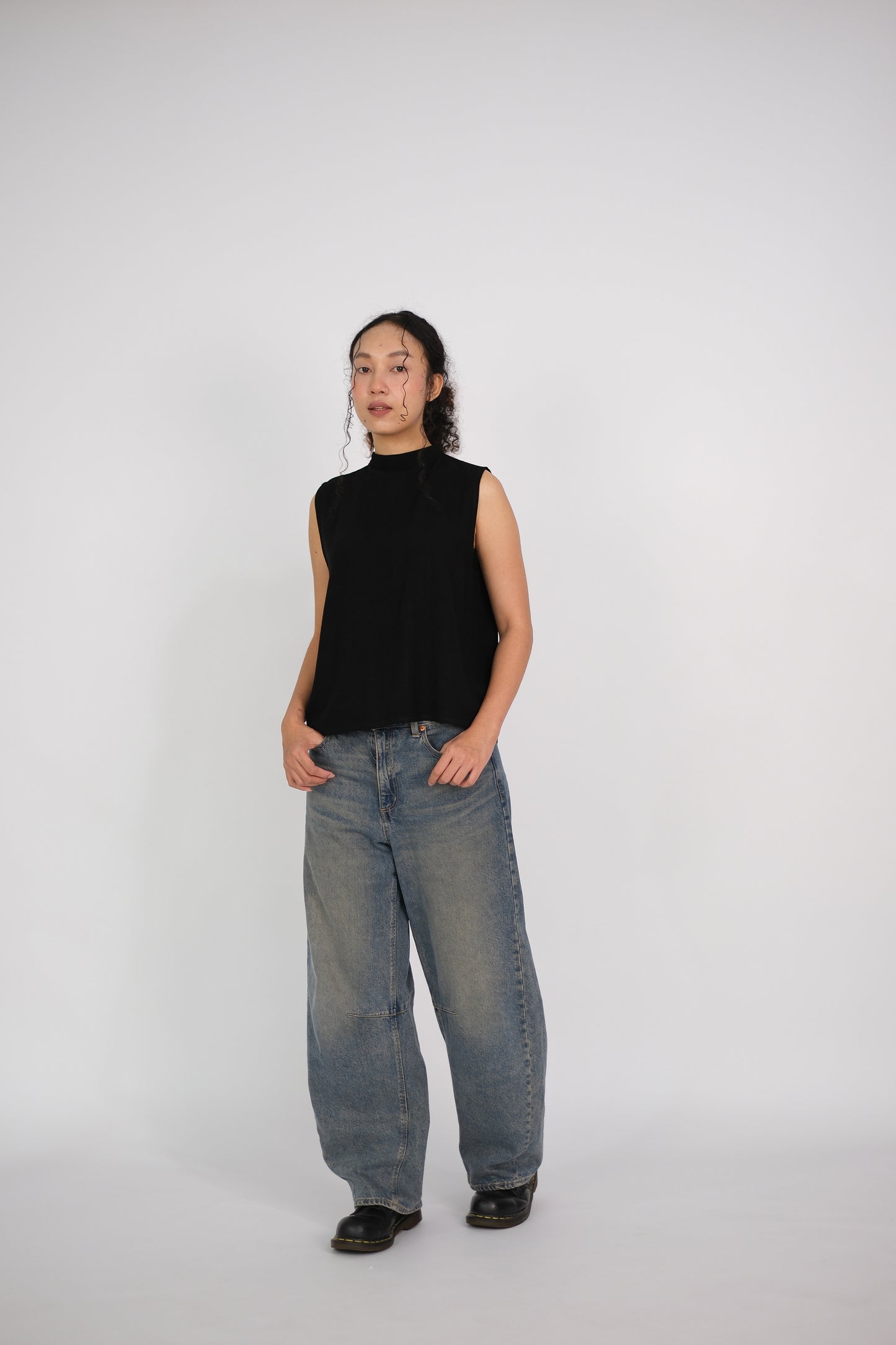 back-gathered sleeveless top