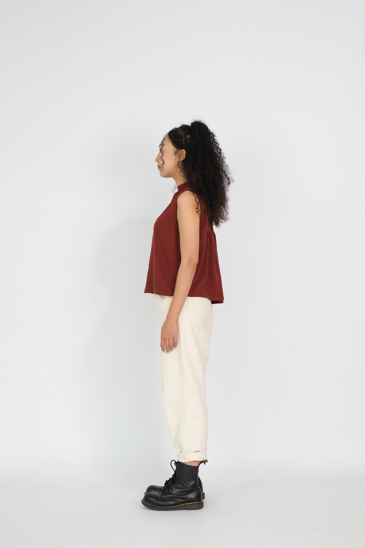 back-gathered sleeveless top