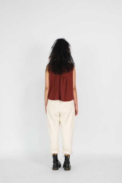 back-gathered sleeveless top