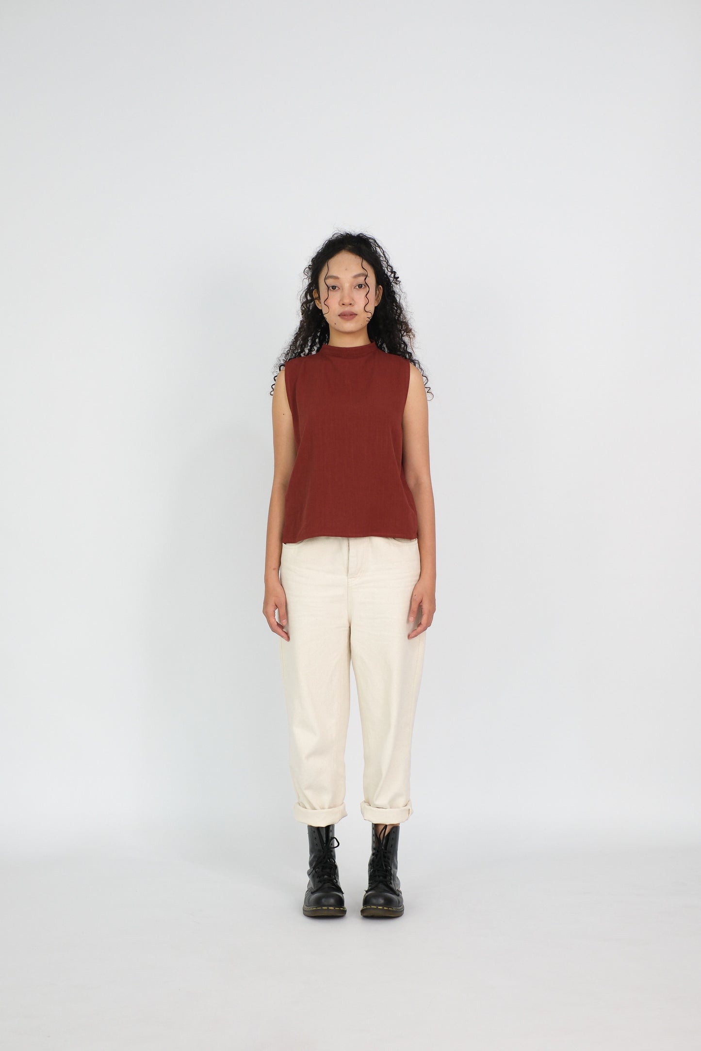 back-gathered sleeveless top