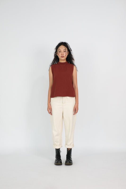 back-gathered sleeveless top